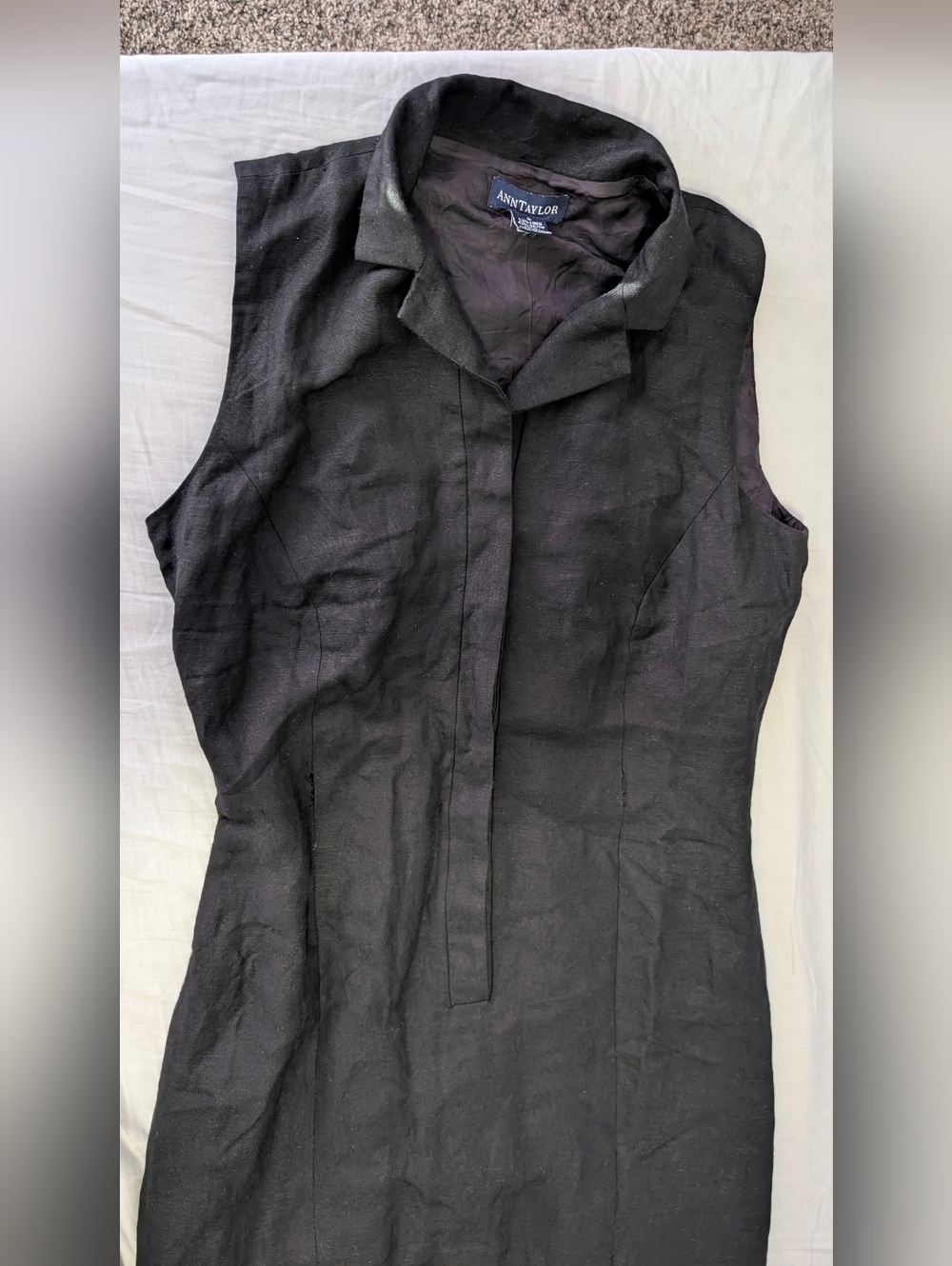 Vintage Ann Taylor Women's Black Linen Blend Collared Sleeveless Maxi Dress,Sz 6 - Picture 5 of 8
